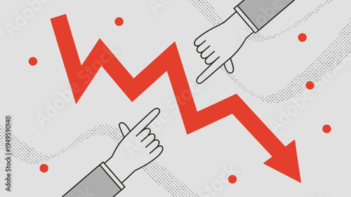 A graphic illustrates a sharply declining trend with two hands pointing towards the fluctuating line signifying a downturn high quality professional detailed modern elegant stylish clean