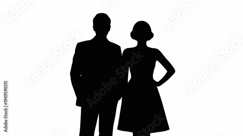 A stark silhouette depicts a formally dressed couple a man and a woman standing closely together against a plain white background high quality professional detailed modern