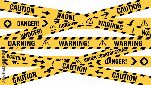 A collage of yellow caution tape with bold black lettering displaying warnings of danger and construction activity high quality professional detailed modern elegant stylish clean crisp