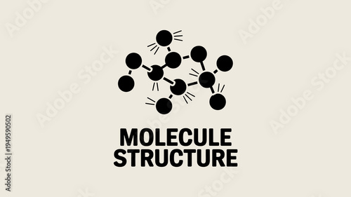 A stylized black molecular structure is prominently displayed against a pale beige background with the word molecule structure below high quality professional detailed modern elegant stylish