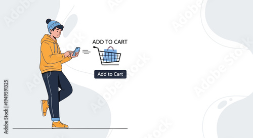 Man Using Smartphone to Add Items to Online Shopping Cart