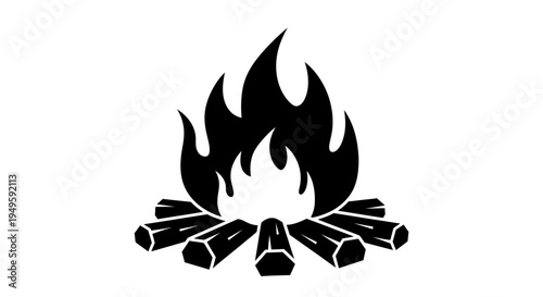 Flames rising from a campfire of logs, symbolizing warmth and outdoor adventure.