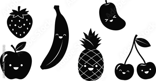 Cute cartoon fruits with happy faces, a delightful collection for kids