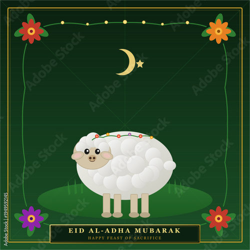 Cute Cartoon Sheep Illustration for Eid Al-Adha Greeting Card
