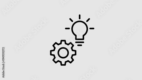 A minimalist illustration depicts a lightbulb paired with a gear symbolizing innovation and the generation of ideas high quality professional detailed modern elegant stylish clean crisp