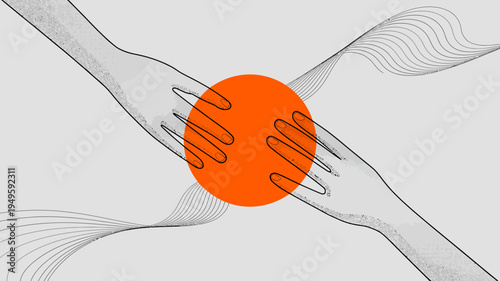 Two hands gently reach towards and partially encompass a vibrant orange circle symbolizing connection and support high quality professional detailed modern elegant stylish clean crisp colorful