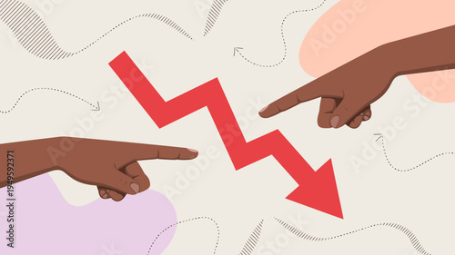 Two hands reach towards a jagged descending red line symbolizing a decline or negative trend in progress high quality professional detailed modern elegant stylish clean crisp