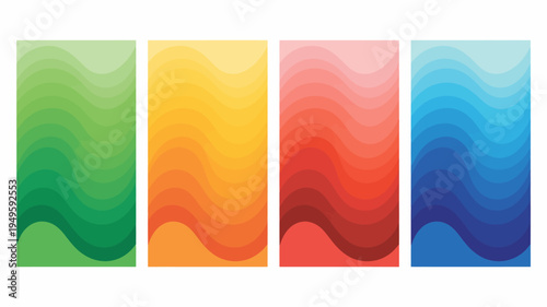 Four vertically oriented rectangles display smooth color gradients transitioning from green to blue evoking a calming aesthetic high quality professional detailed modern elegant stylish clean crisp