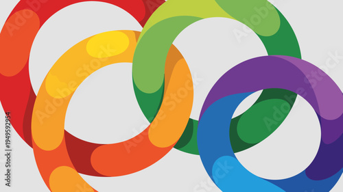 A vibrant composition of interlocking colorful rings in shades of red orange yellow green blue and purple high quality professional detailed modern elegant stylish clean crisp
