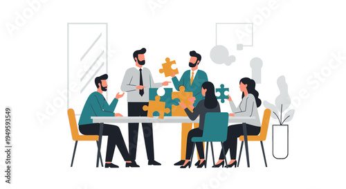 Teamwork and Collaboration with Puzzle Pieces.