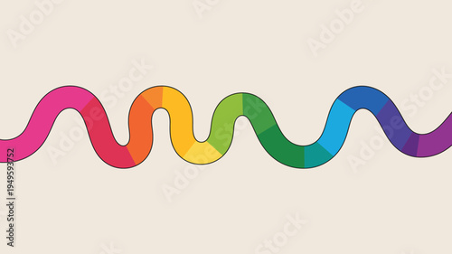 A vibrant undulating ribbon composed of rainbow colors stretches horizontally across a neutral light beige background high quality professional detailed modern elegant stylish clean crisp colorful