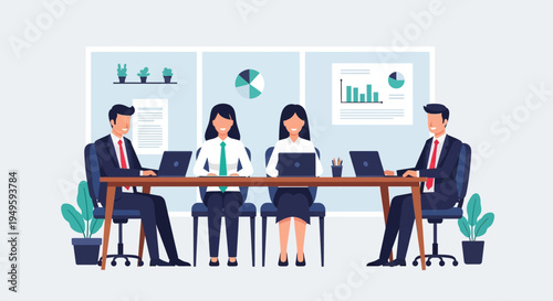 Business Professionals Working Together at Meeting Table.