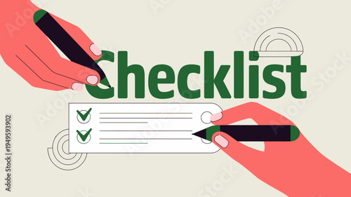 An illustration depicts two hands interacting with a checklist symbolizing task completion and organization with a focus on productivity high quality professional detailed modern elegant stylish