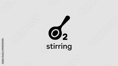 A simple graphic depicts a black ladle with the chemical formula for oxygen o2 and the word stirring below high quality professional detailed modern elegant stylish