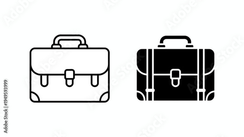 A depiction of two vintage style briefcase icons one outlined and one solid black presented side by side on a white background high quality professional detailed