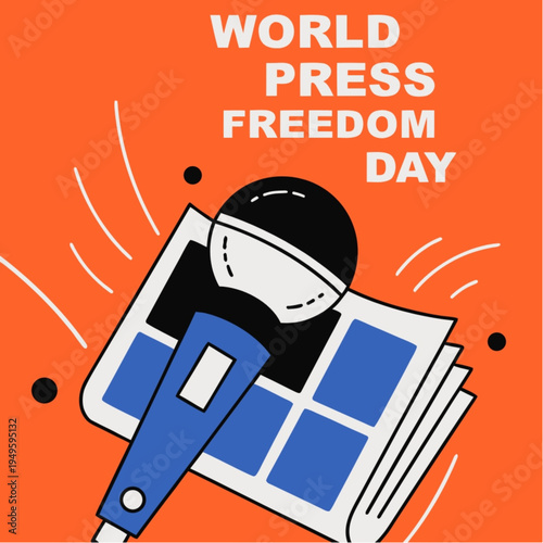World Press Freedom Day Concept with Microphone and Newspaper Vector Illustration