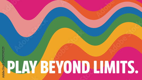 A vibrant colorful abstract background features undulating waves of color topped with the motivational text play beyond limits high quality professional detailed modern elegant stylish clean