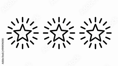 A minimalist illustration depicts three black stars each radiating lines outwards suggesting a sparkling or shining effect high quality professional detailed modern elegant stylish clean crisp