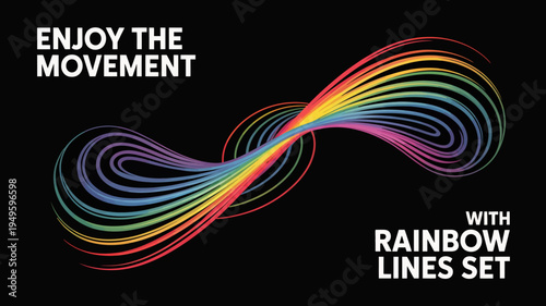 A vibrant colorful illustration features the phrase enjoy the movement alongside swirling rainbow lines creating a dynamic and artistic composition high quality professional detailed modern elegant