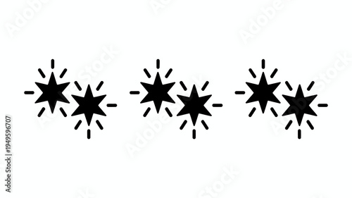 A minimalistic illustration features three black starburst shapes arranged horizontally each with radiating lines and dots high quality professional detailed modern elegant stylish clean crisp vibrant