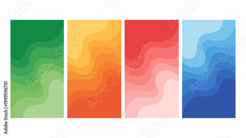 An abstract arrangement of four vertically oriented rectangles each displaying a vibrant undulating gradient color scheme high quality professional detailed modern elegant stylish clean crisp colorful