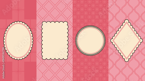 A vibrant composition of four decorative frames on pink backgrounds each uniquely shaped and patterned creating a visually appealing design high quality professional detailed modern elegant