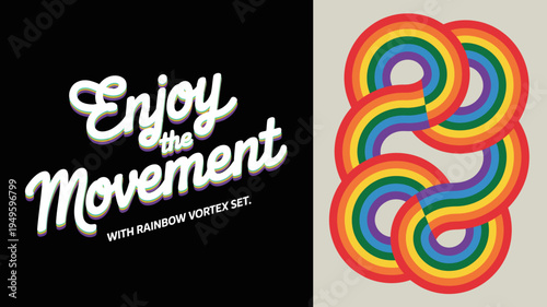 A split screen design features elegant white typography on black and a vibrant looping rainbow design on a beige backdrop high quality professional detailed modern stylish