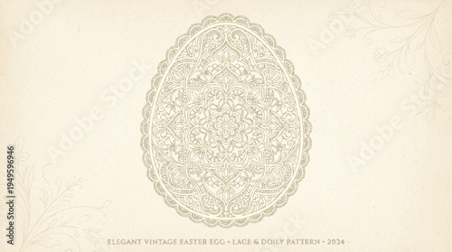 Intricate vintage oval egg shape adorned with delicate lace and floral filigree patterns evoking elegance and a celebratory easter theme