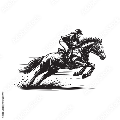 horse race illustration, women drive running horse
