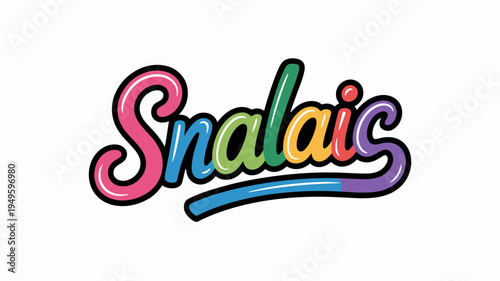 A vibrant colorful logo spells out Snalais in a playful handwritten style with bold outlines and a dynamic curved baseline high quality professional detailed modern elegant