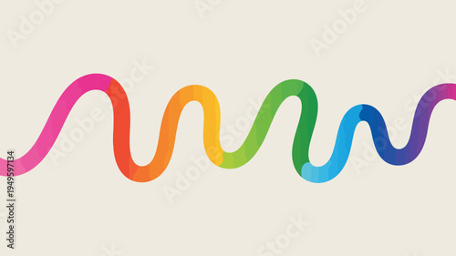 A vibrant flowing ribbon of rainbow colors curves across a neutral beige background creating a visually dynamic and cheerful composition high quality professional detailed modern elegant