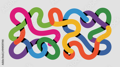 A colorful abstract design features intertwined ribbon like shapes in shades of pink green orange yellow blue and purple high quality professional detailed modern elegant stylish