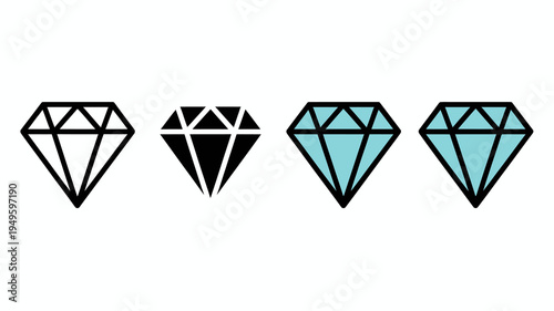 Four diamond illustrations are displayed varying in color and shading showcasing different visual representations of the gem high quality professional detailed modern elegant stylish clean crisp