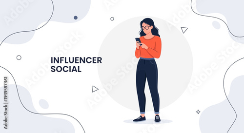 Influencer Social Media Woman Using Smartphone with Abstract Background