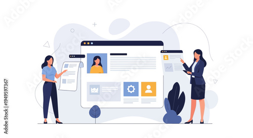 Online recruitment and human resources management concept, people reviewing resumes and profiles