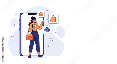 Woman Shopping Online via Smartphone, Selecting Handbags from Digital Store