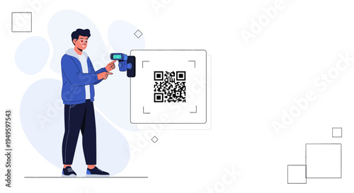 Man scanning QR code with smartphone, modern technology, digital payment, online shopping
