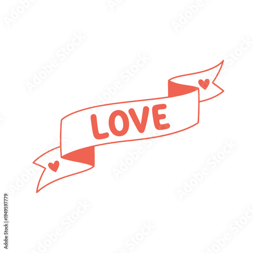 LOVE banner with hearts and ribbons