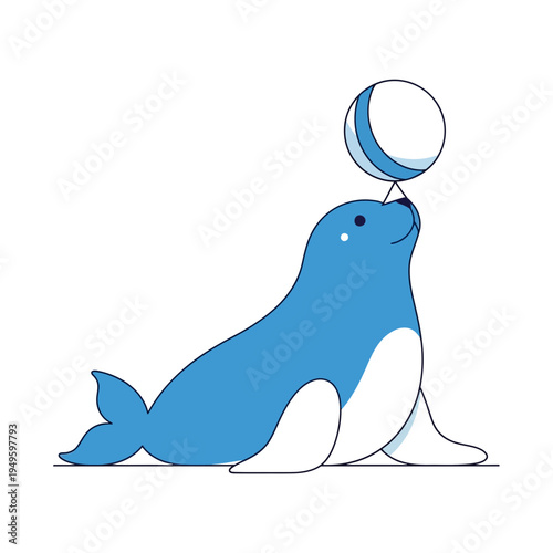 Seal Balancing Ball in Playful Cartoon Pose at Sea
