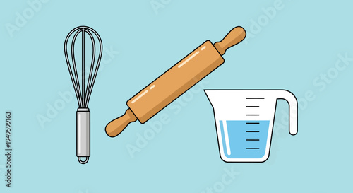 Baking tools on blue background.