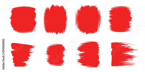Red paint brush stroke set. Grunge banner texture vector collection