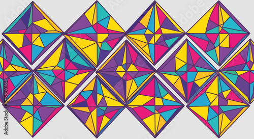 Vibrant geometric pattern with colorful shapes.