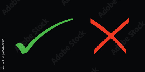 Check cross icon set. Approval rejection vector symbols