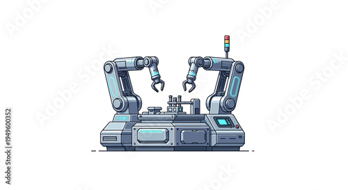 Robotic arms working on assembly line.