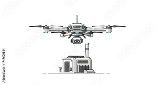 Drone flying over industrial building.