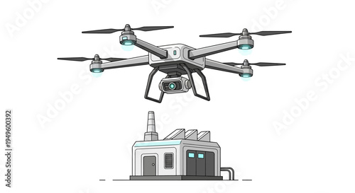 Drone flying over industrial building.