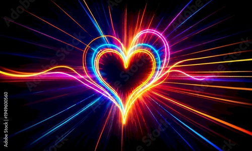 glowing neon heart with con...
