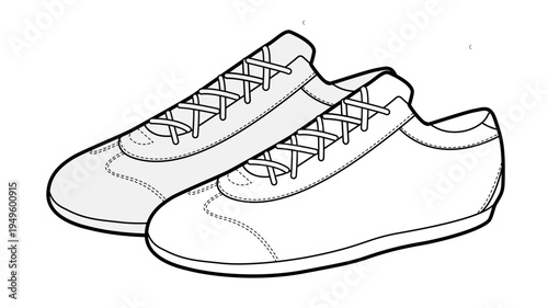 Neon running shoe sketch pair. Minimal sport footwear for run, fitness, city training. Technical fashion illustration, CAD mockup, detailed vector men woman unisex isolated dynamic style.