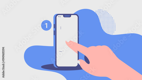 A hand presses a button on a smartphone screen indicated by a notification bubble above the device high quality professional detailed modern elegant stylish clean crisp