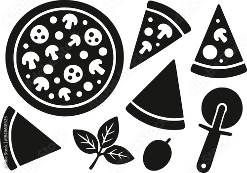 Pizza silhouette set vector illustration